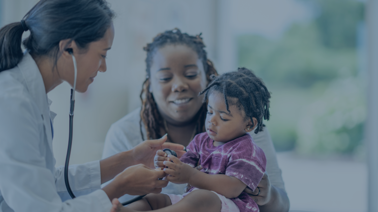 mother and child with a healthcare professional
