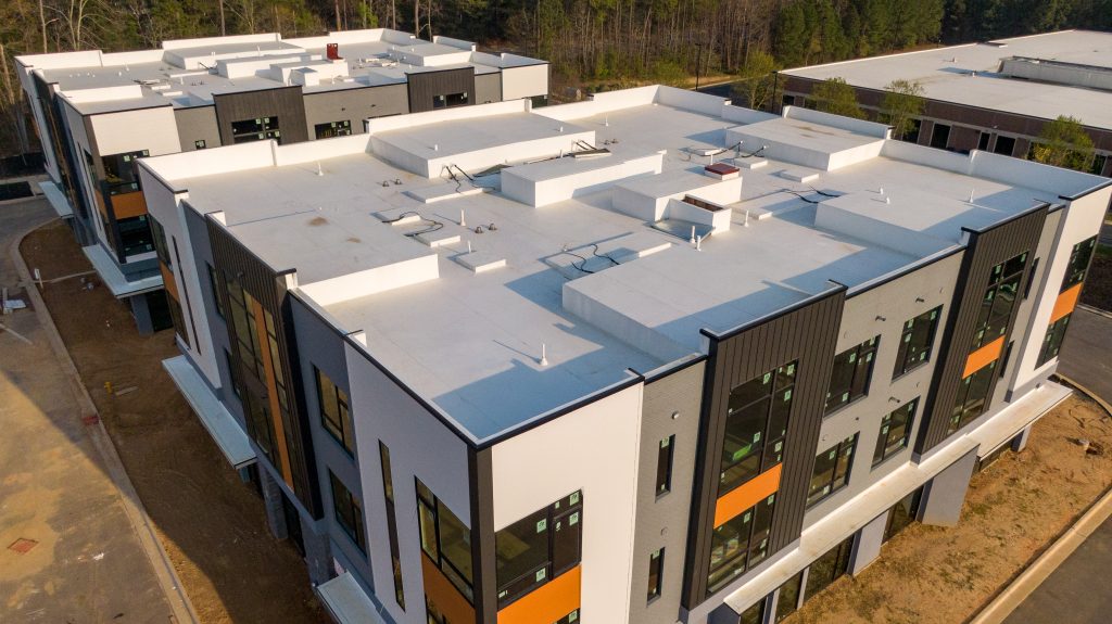 Aerial view of a commercial building